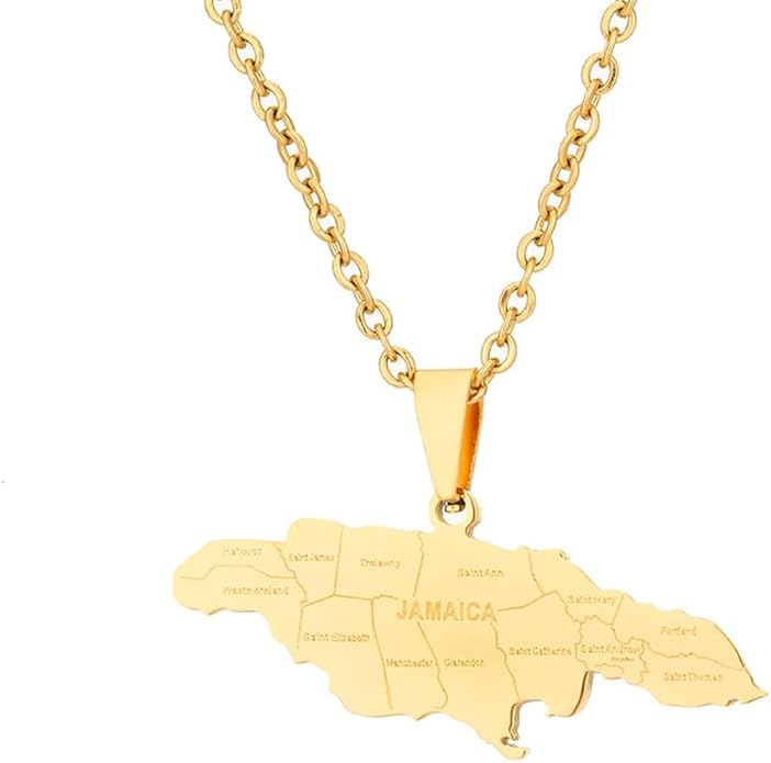 Jamaica Map Pendant + Necklace (Gold)
