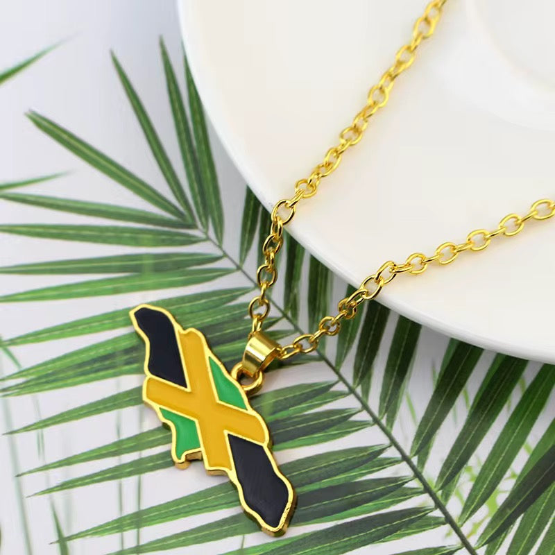 Jamaica Coloured Map Pendant Necklace