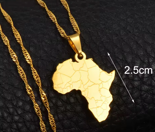 Stainless Steel Gold Africa Map  Pendant + Necklace
