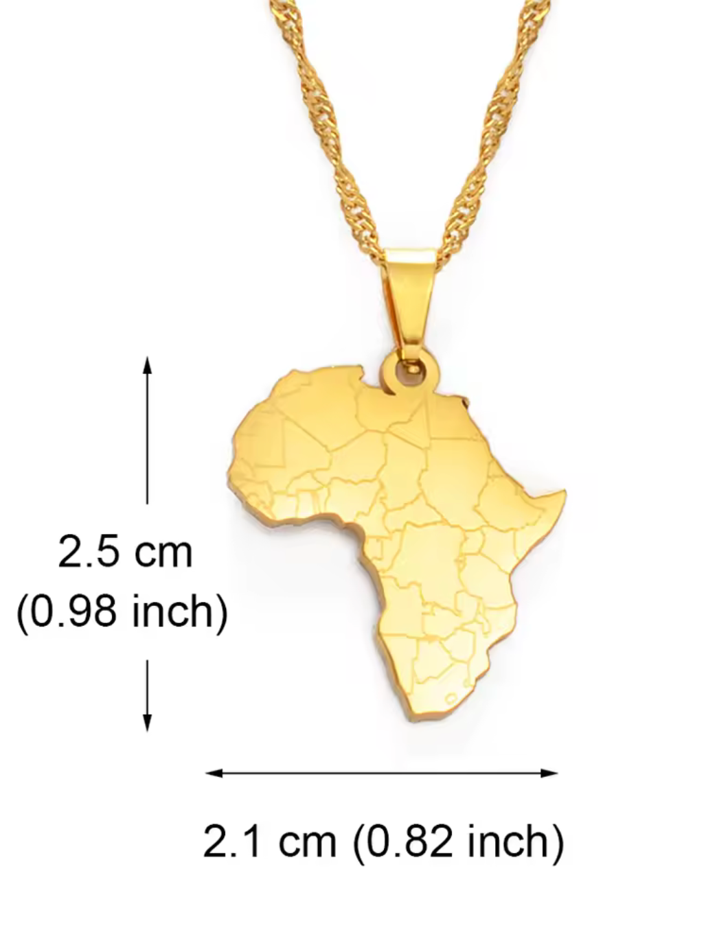 Stainless Steel Gold Africa Map  Pendant + Necklace
