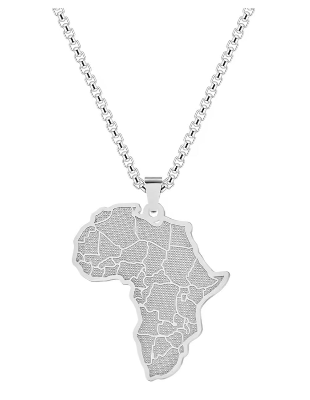 Stainless Steel Silver African Country Map Pendant & Necklace
