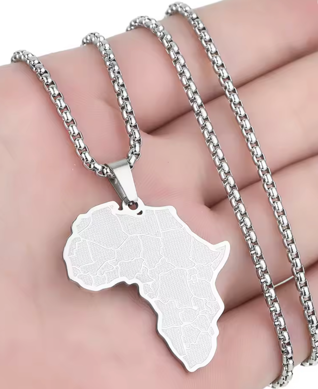 Stainless Steel Silver African Country Map Pendant & Necklace
