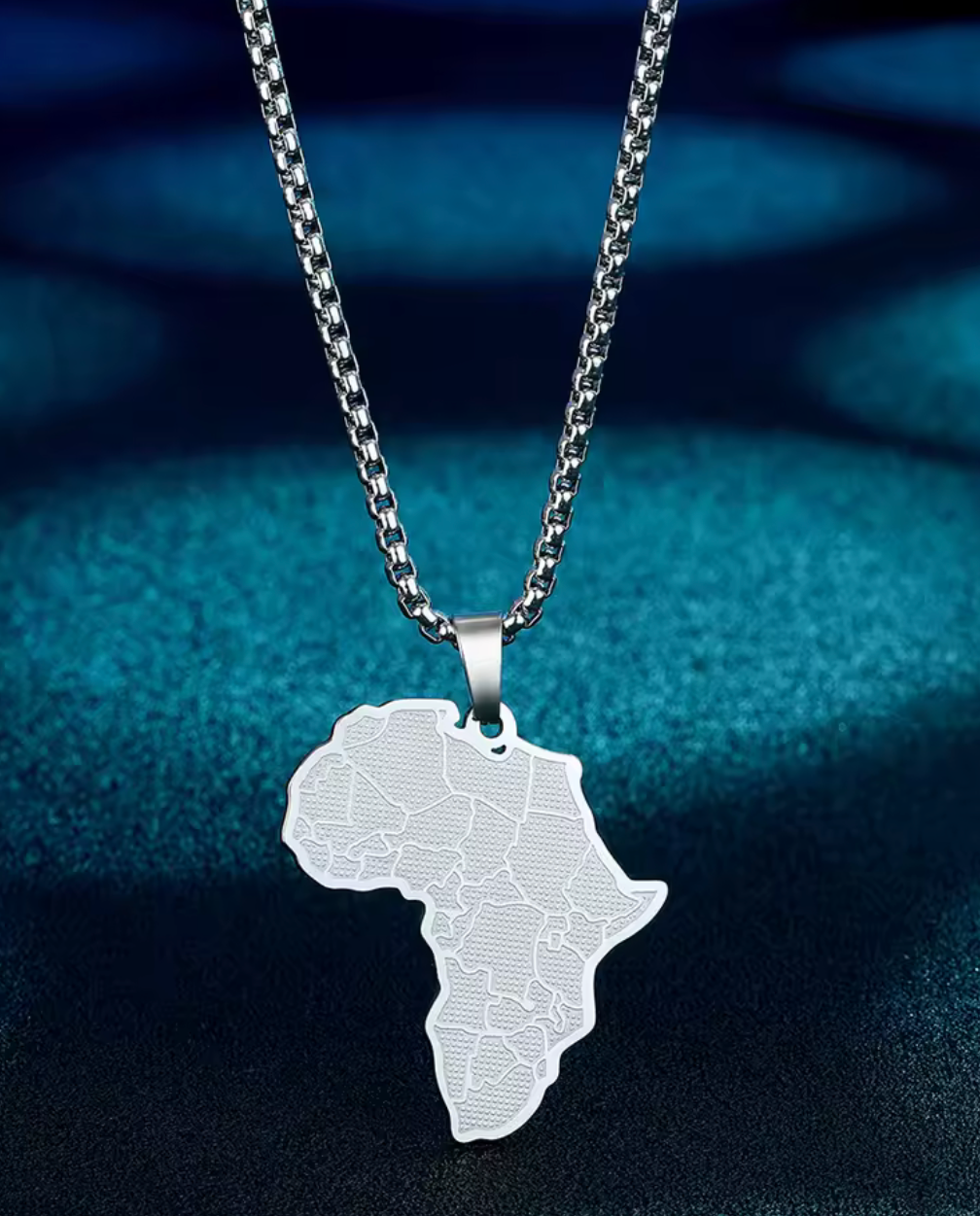 Stainless Steel Silver African Country Map Pendant & Necklace