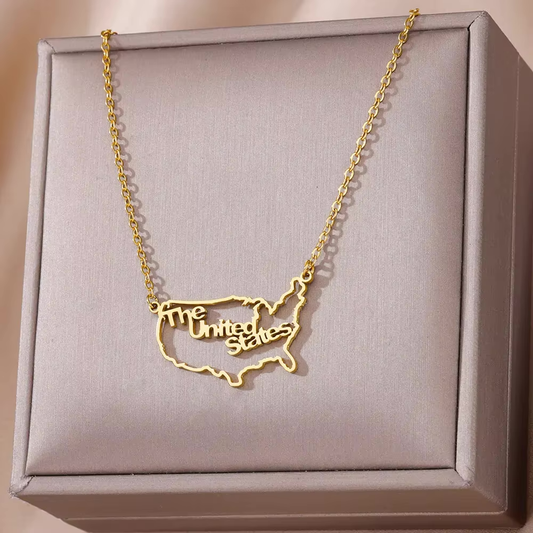 United States Map Pendant + Necklace (Gold)