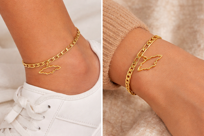 Jamaica Map Anklet/Bracelet (Gold outline )