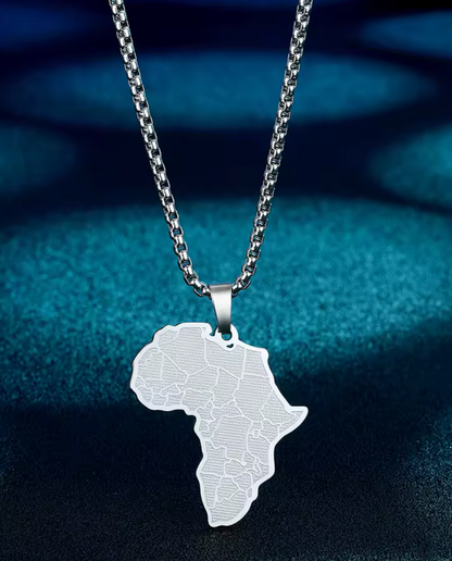 Stainless Steel Silver African Country Map Pendant & Necklace