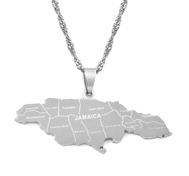 Jamaica Map Necklace (Silver)
